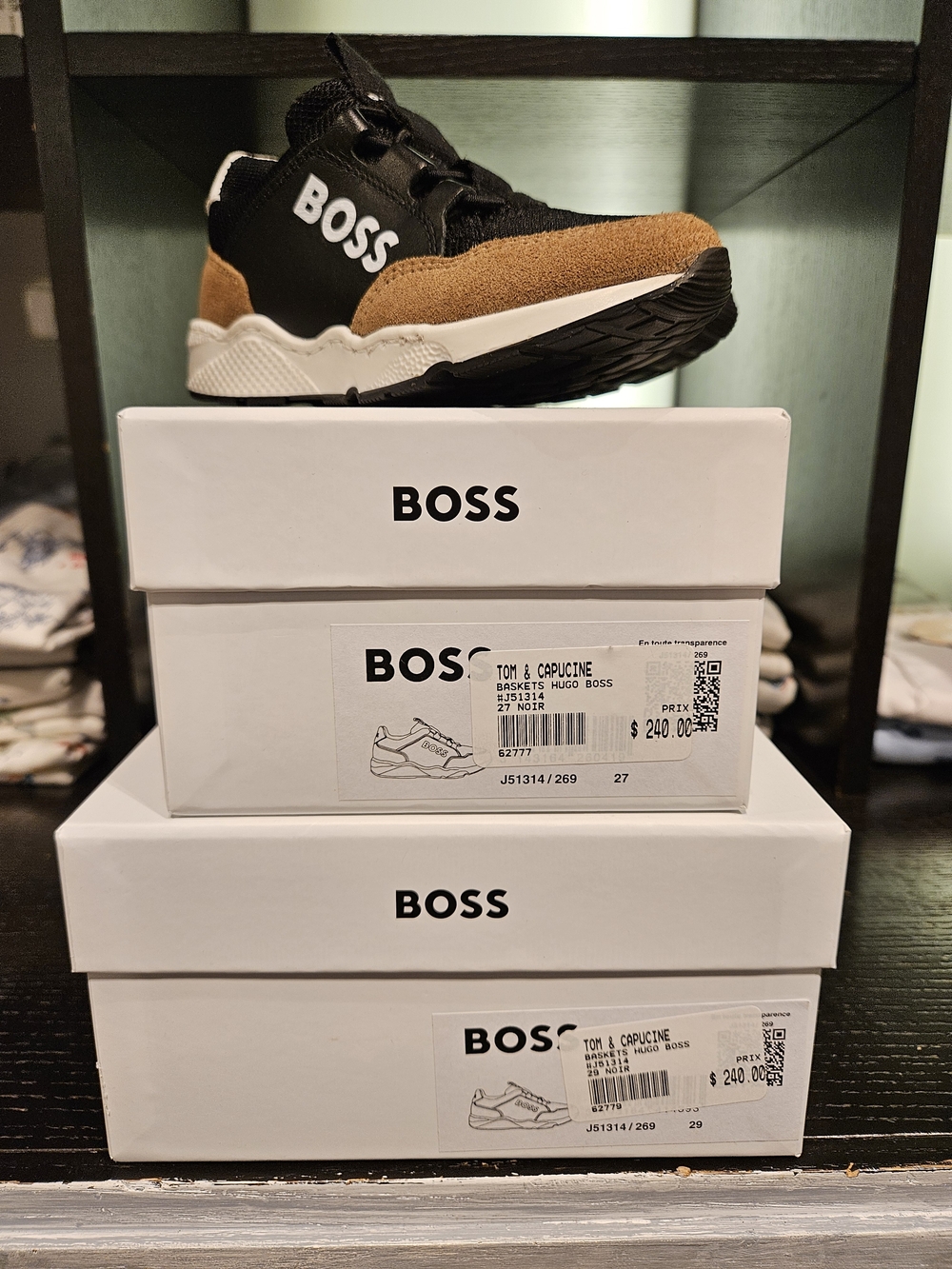BOSS Men’s Tom 3 Capucine Black and Brown Casual Sneaker